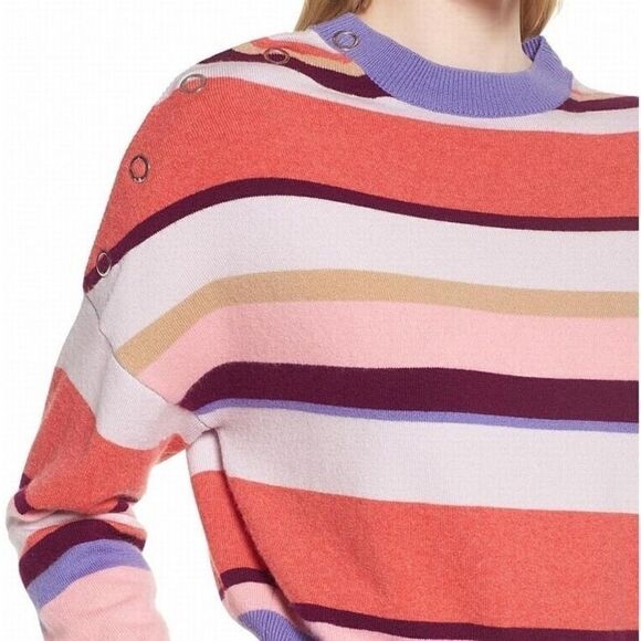 Lewit Cashmere Striped Cropped Sweater Pink Purple - Picture 4 of 11